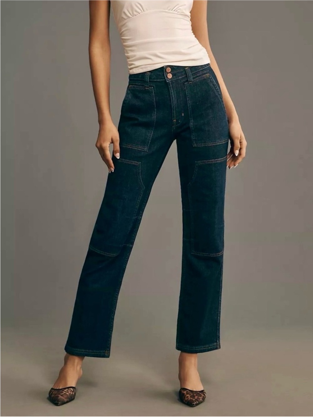 Pilcro the Wanderer Dark Blue Straight Leg Denim Jeans Cargo Style Anthro 29P